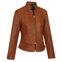 'Maya' Ladies Premium Soft Lightweight Brown Fitted Motorcycle Leather Jacket