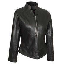 'Maya' Ladies Premium Soft Lightweight Black Fitted Motorcycle Leather Jacket