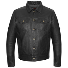 Mens Black Premium Classic Motorcycle Trucker Leather Jacket