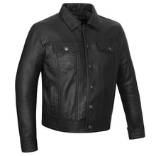 Mens Black Premium Classic Motorcycle Trucker Leather Jacket