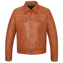 Mens Austin Brown Premium Classic Motorcycle Trucker Leather Jacket