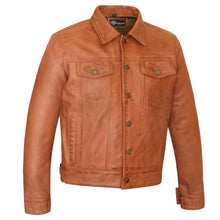 Mens Austin Brown Premium Classic Motorcycle Trucker Leather Jacket