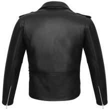 Men's Classic Police Style Black Leather Motorcycle Jacket with Quilted Liner