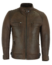 Mens Cafe Racer Waxed Lambskin Chocolate Brown Motorcycle Leather Jacket