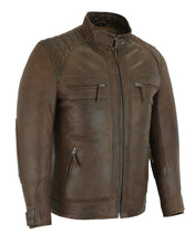 Mens Cafe Racer Waxed Lambskin Chocolate Brown Motorcycle Leather Jacket