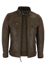 Mens Cafe Racer Waxed Lambskin Chocolate Brown Motorcycle Leather Jacket