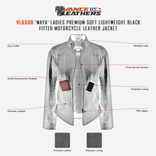 Ladies Premium Soft Lightweight Black Fitted Leather Jacket infographic