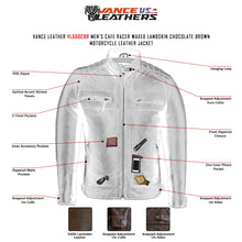 Men's Cafe Racer Waxed Lambskin Chocolate Brown Motorcycle Leather Jacket infographic