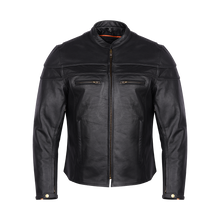 Mens Premium Cowhide Cafe Racer Leather Motorcycle Jacket with Zipper Vents