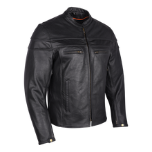 Mens Premium Cowhide Cafe Racer Leather Motorcycle Jacket with Zipper Vents