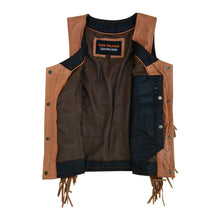 Roxy Ladies Premium Brown Leather Vest with Fringes and Rivets