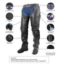 Unisex Black Zip-out Insulated Pants Style Biker Leather Motorcycle Chaps