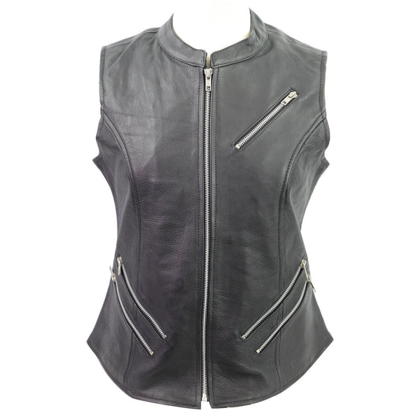 Ladies Premium Top Grain Cowhide Leather Zipper Vest