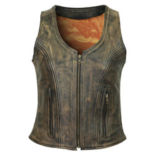 Womens Vintage Distressed Brown Premium Cowhide Leather Motorcycle Vest