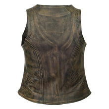 Womens Vintage Distressed Brown Premium Cowhide Leather Motorcycle Vest