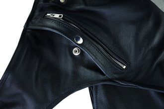 Unisex Black Four Pocket Biker Leather Motorcycle Chaps Unisex