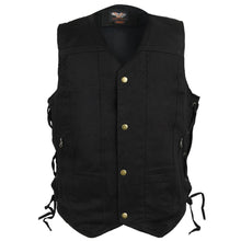 Mens Black Ten Pocket Denim Motorcycle Vest