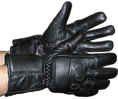 Mens Padded Knuckles Black Leather Motorcycle Gloves