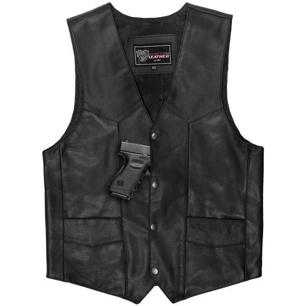 Mens Black Premium Cowhide Biker Leather Motorcycle Vest