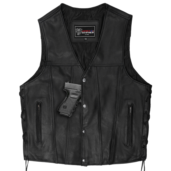 Mens Black Premium Cowhide Ten Pocket Leather Vest