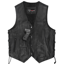 Mens Black Ten Pocket Leather Vest