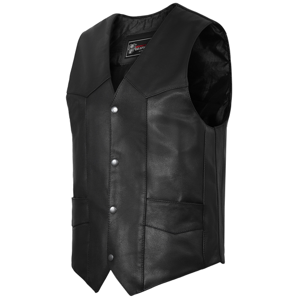 Mens Black Premium Cowhide Biker Leather Motorcycle Vest