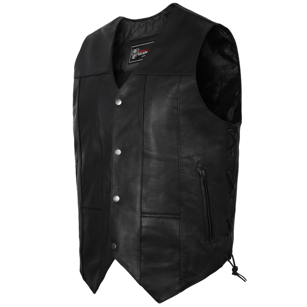 Mens Black Ten Pocket Leather Vest