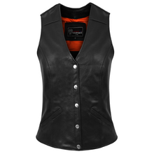 Womens Black Five Snap Lady Biker Leather Motorcycle Vest