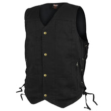 Mens Black Ten Pocket Denim Motorcycle Vest