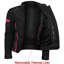 Women's Black Pink All Weather Season CE Armor Lady Biker Mesh Motorcycle Riding Jacket