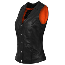 Women's Five Snap Leather Vest with Conceal Carry Pocket