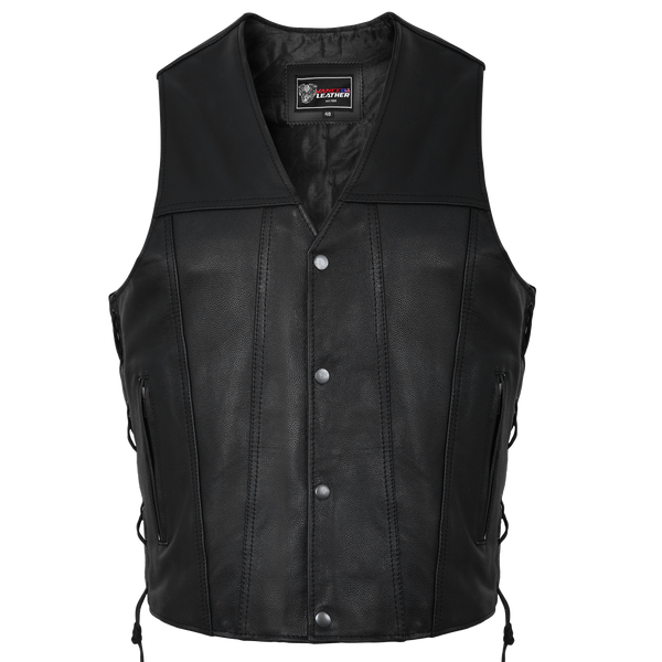 Mens Black Premium Cowhide Ten Pocket Leather Vest