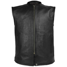 Mens Black Premium Cowhide Front Center Zipper Biker Motorcycle Leather Vest