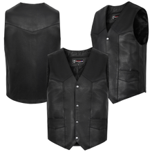 Mens Black Premium Cowhide Biker Leather Motorcycle Vest