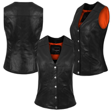 Womens Black Five Snap Lady Biker Leather Motorcycle Vest