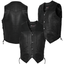 Mens Black Ten Pocket Leather Vest