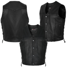 Mens Black Premium Cowhide Ten Pocket Leather Vest