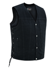 Men's Black V-Neck Denim Vest for Motorcycle Riders