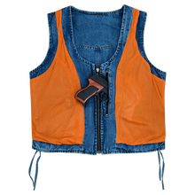 Women's Blue Denim V Neck Vest with Zipper & Side Laces