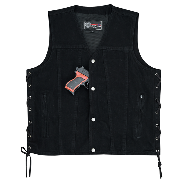 Men's Black V-Neck Denim Vest for Motorcycle Riders