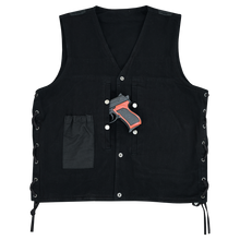 Men's Black V-Neck Denim Vest for Motorcycle Riders