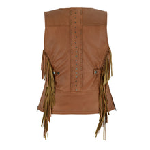 Roxy Ladies Premium Brown Leather Vest with Fringes and Rivets