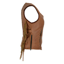 Roxy Ladies Premium Brown Leather Vest with Fringes and Rivets