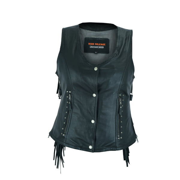 Roxy Ladies Premium Black Vest with Fringes and Rivets