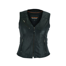 Womens Black Premium Cowhide Biker Motorcycle Leather Vest With Buckles