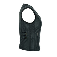 Womens Black Premium Cowhide Biker Motorcycle Leather Vest With Buckles