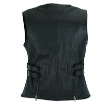 Womens Black Premium Cowhide Biker Motorcycle Leather Vest With Buckles