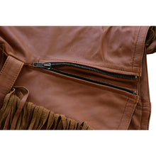 Roxy Ladies Premium Brown Leather Vest with Fringes and Rivets