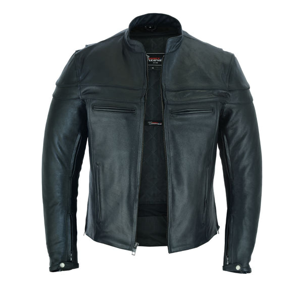 Mens Premium Cowhide Cafe Racer Leather Motorcycle Jacket with Zipper Vents