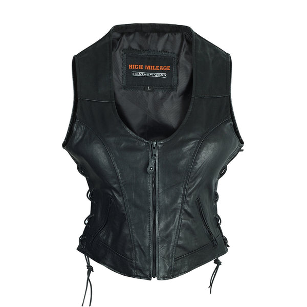 Womens Lady Biker Leather Motorcycle Vest